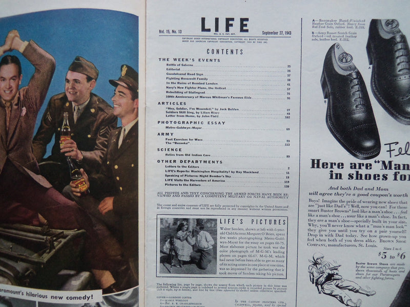 1943 SEPTEMBER 27 LIFE MAGAZINE - HARVESTER - L 358
