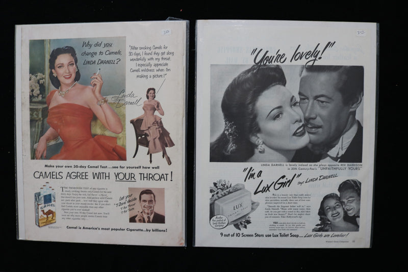 1940'S-1950'S LINDA DARNELL MAGAZINE ADVERTISEMENTS - LOT OF 33 - O 3795
