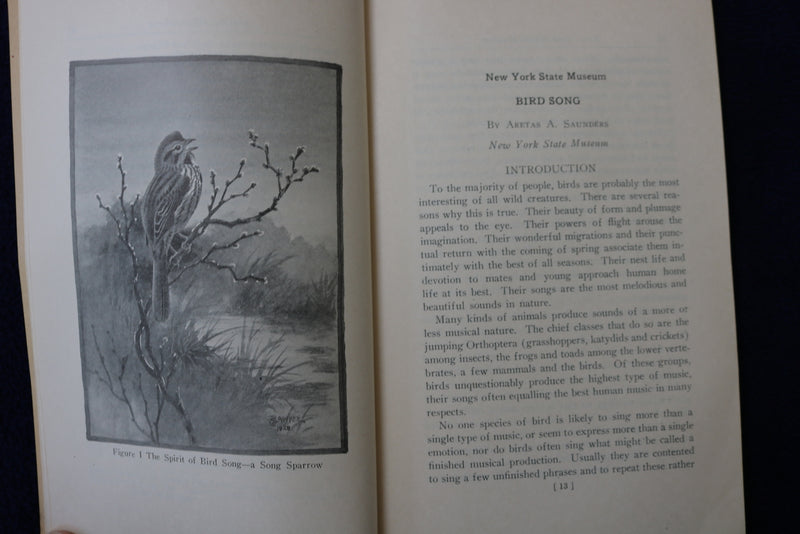 1929 BIRD SONG SOFTCOVER BOOK BY ARETAS A. SAUNDERS-NEW YORK STATE MUSEUM- K 876