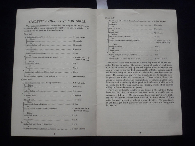 1920'S ATHLETIC BADGE TESTS FOR BOYS AND GIRLS SOFTCOVER BOOK - J 9616