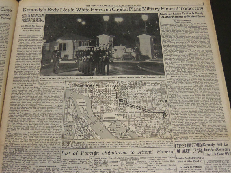 1963 NOVEMBER 24 NEW YORK TIMES - KENNEDY'S BODY LIES IN WHITE HOUSE - NT 7172