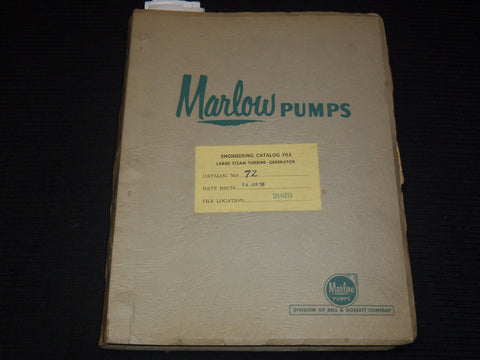 1900'S MARLOW PUMPS LARGE STEAM TURBINE GENERATOR CATALOG NO. 72- KD 6524B