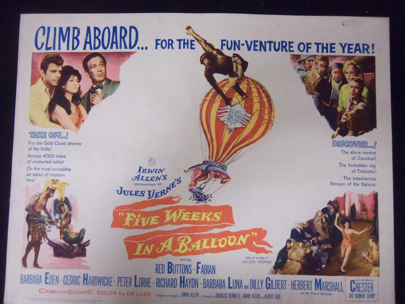 1962 FIVE WEEKS IN A BALLOON ORIGINAL MOVIE POSTER - RED BUTTONS - FABIAN- P 234