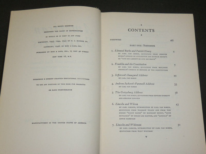 1946 AMERICNA SCRIPTURES BOOK BY CARL VAN DOREN AND CARL CARMER - KD 6087