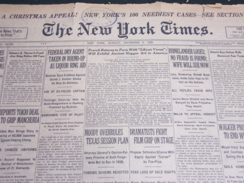 1925 DEC 6 NEW YORK TIMES - PROROK RETURNS TO PARIS WITH LIBYAN VENUS - NT 5389