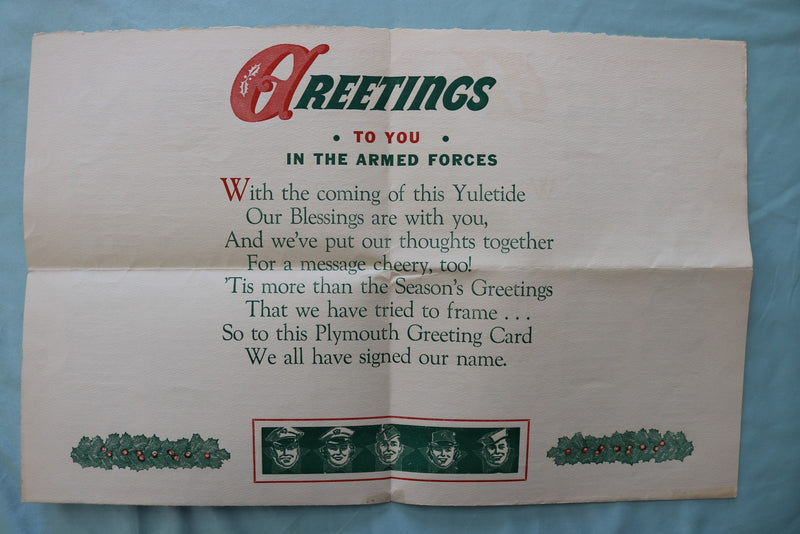 1942 SEASON'S GREETINGS FROM PLYMOUTH - FOLD-OUT - K 3438