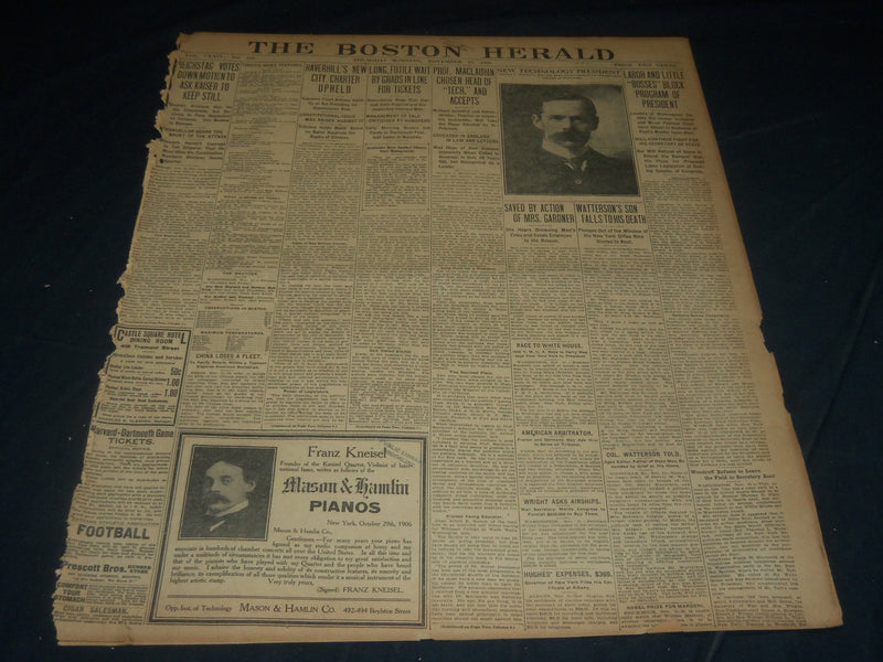 1908 NOV 12 THE BOSTON HERALD - RICHARD MACLAURIN NEW M. I. PRESIDENT - BH 248