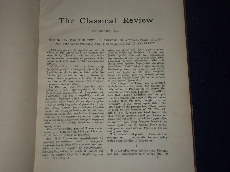 1895-1900 THE CLASSICAL REVIEW BOUND VOLUME LOT OF 2 - VOLUME 9 + 14 - KD 1186