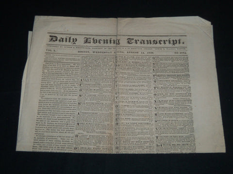 1839 AUGUST 14 DAILY EVEING TRANSCRIPT BOSTON NEWSPAPER - HENRY CLAY - NP 4183