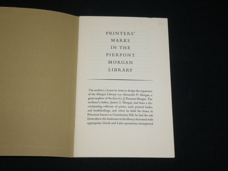 PRINTERS MARKS IN THE PIERPONT MORGAN LIBRARY SOFTCOVER BOOK - J 6505