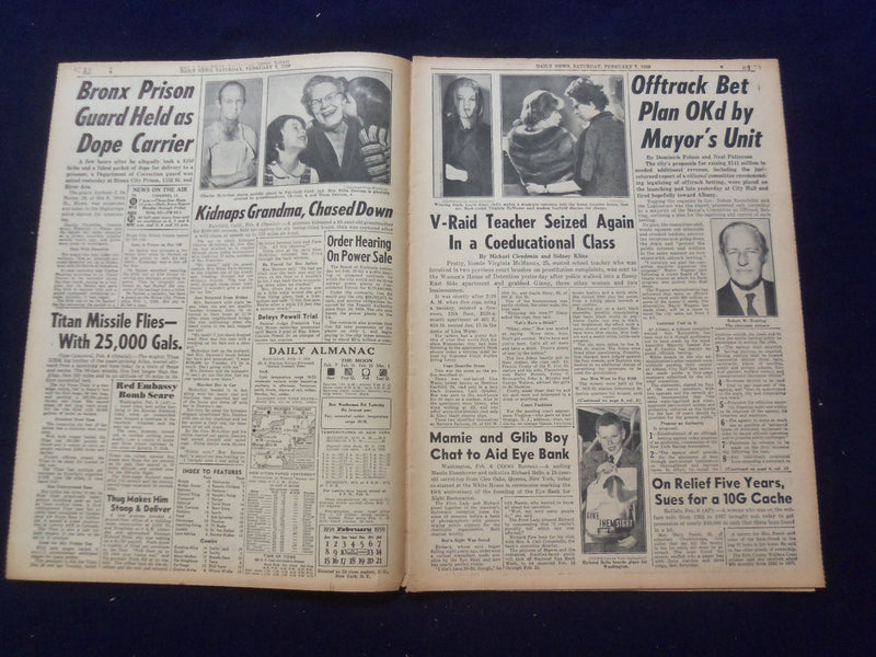1959 FEB 7 NEW YORK DAILY NEWS NEWSPAPER -BET PLAN OK'D, SENT TO ALBANY- NP 6754