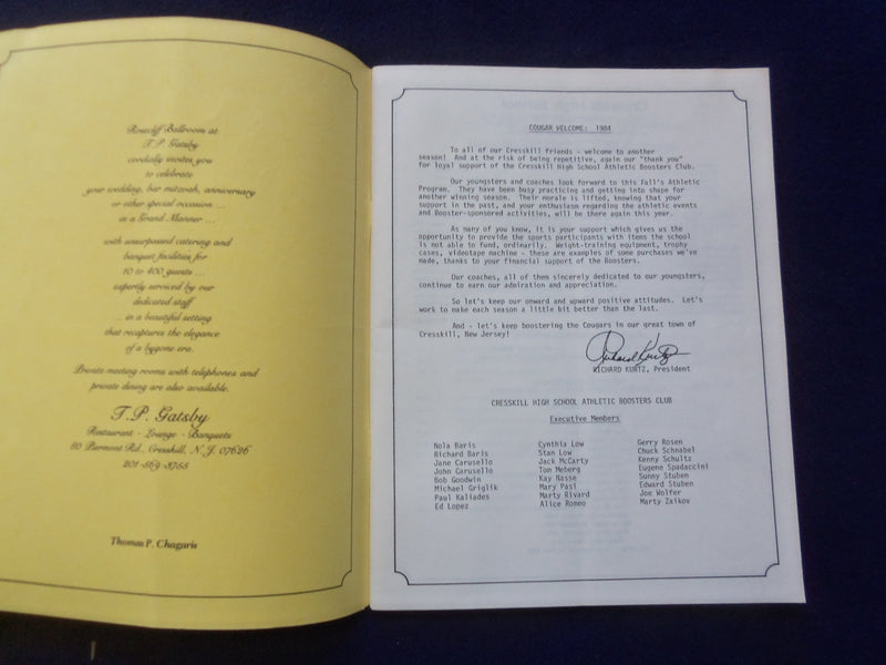 1984-1985 CRESSKILL HIGH SCHOOL COUGAR ALL SPORTS PROGRAM PROGRAM - J 8453