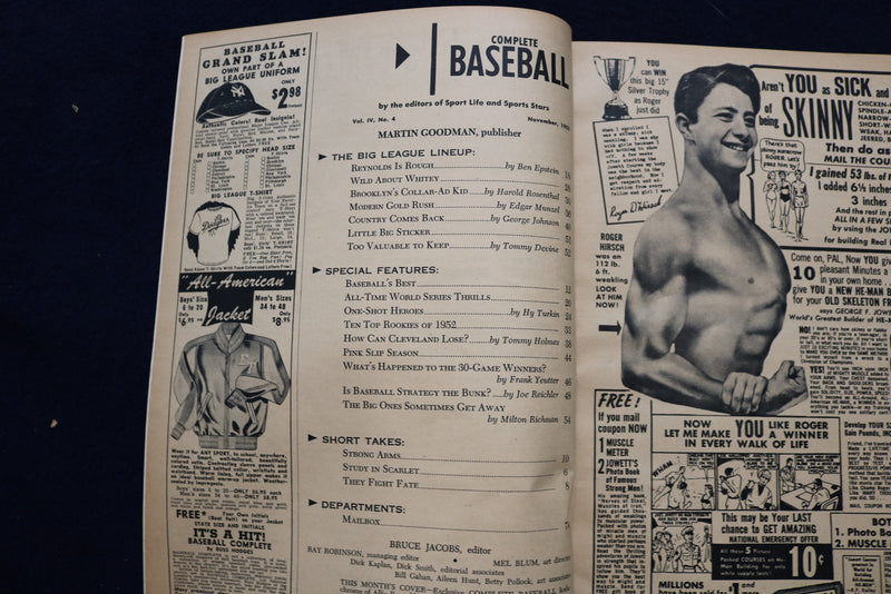 1952 NOVEMBER COMPLETE BASEBALL MAGAZINE - ALLIE REYNOLDS COVER - E 11838