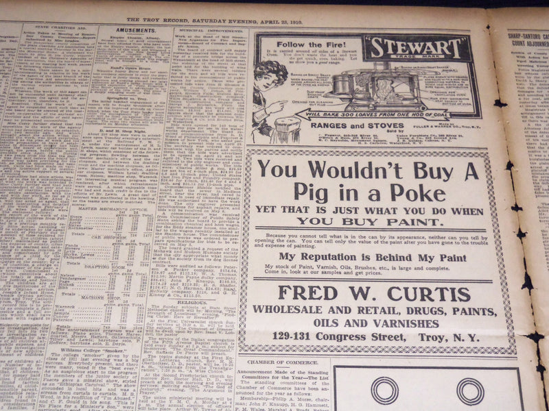 1910 APRIL 23 TROY RECORD - SIMPLE FUNERAL SERVICES FOR MARK TWAIN - NT 9573