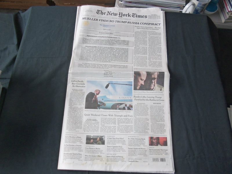 2019 MARCH 25 NEW YORK TIMES - MUELLER FINDS NO TRUMP-RUSSIA CONSPIRACY