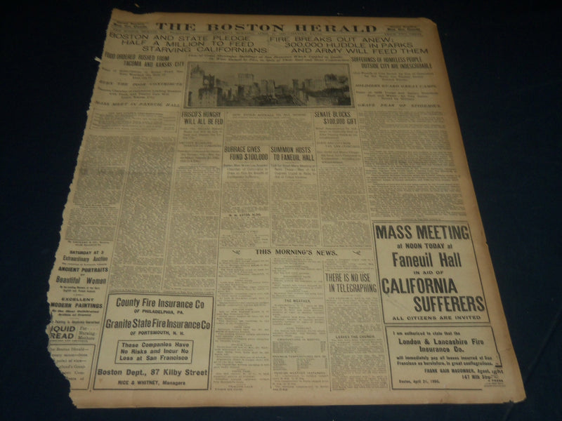 1906 APRIL 21 THE BOSTON HERALD NEWSPAPER - FIRE BREAKS OUT ANEW - BH 296