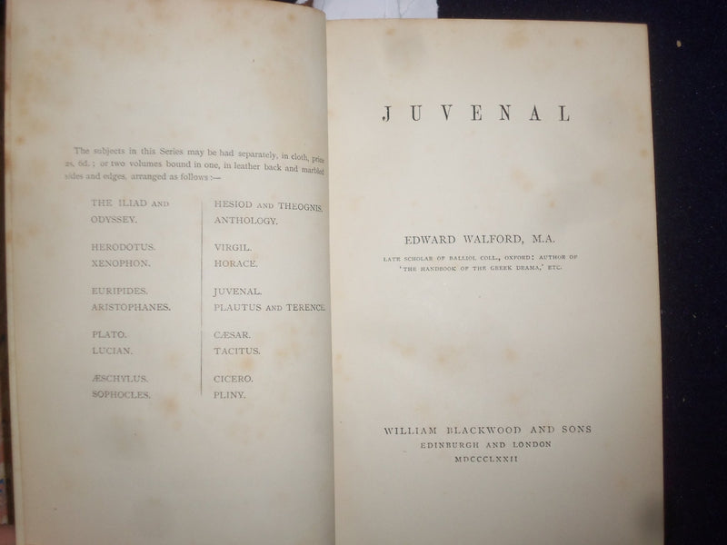 1872-73 JUVENAL-PLAUTIS HARDCOVER BOOK BY L. COLLINS & W. WALFORD - KD 9125