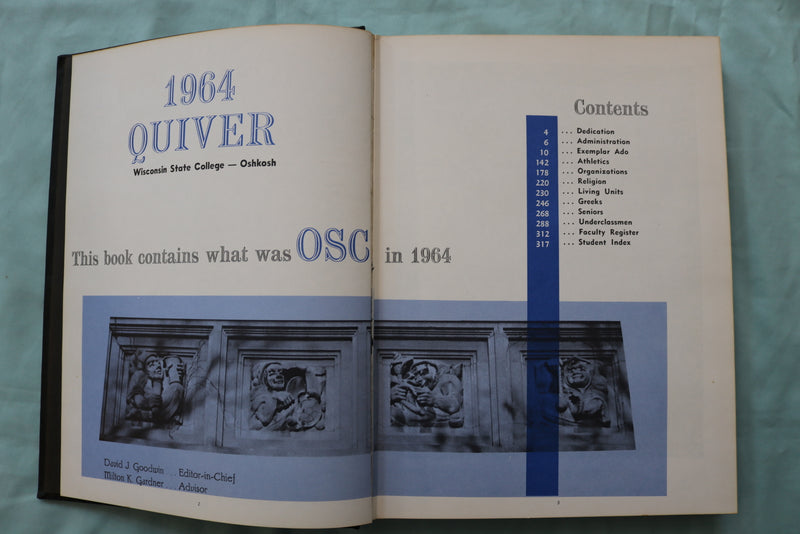 1964 QUIVER WISCONSIN STATE UNIVERSITY YEARBOOK - OSHKOSH, WISCONSIN - YB 3574