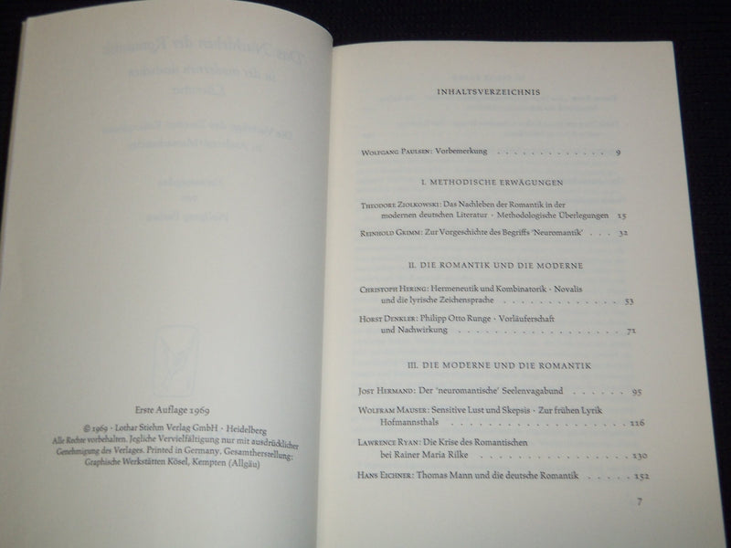 1969 DAS NACHLEBEN DER ROMANTIK BOOK - DEUTSCHEN LITERATUR - KD 7864