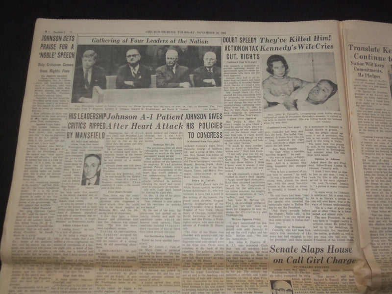 1963 NOVEMBER 28 CHICAGO TRIBUNE NEWSPAPER - JOHNSON TELLS HIS AIMS - NP 8052