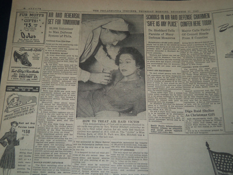 1941 DEC 11 PHILADELPHIA INQUIRER NEWSPAPER - JAP BATTLE SHIP ON FIRE - NT 7510