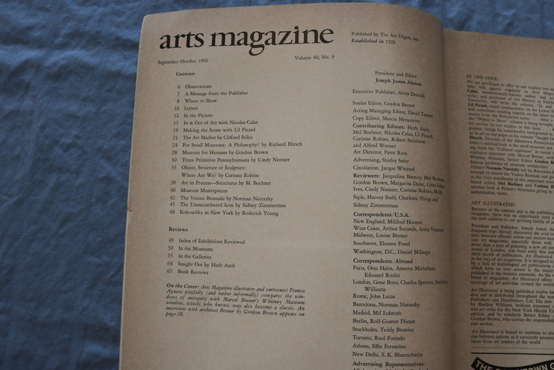 1966 SEPTEMBER/OCTOBER ARTS MAGAZINE - WHITNEY WINDOW - ST 5509T