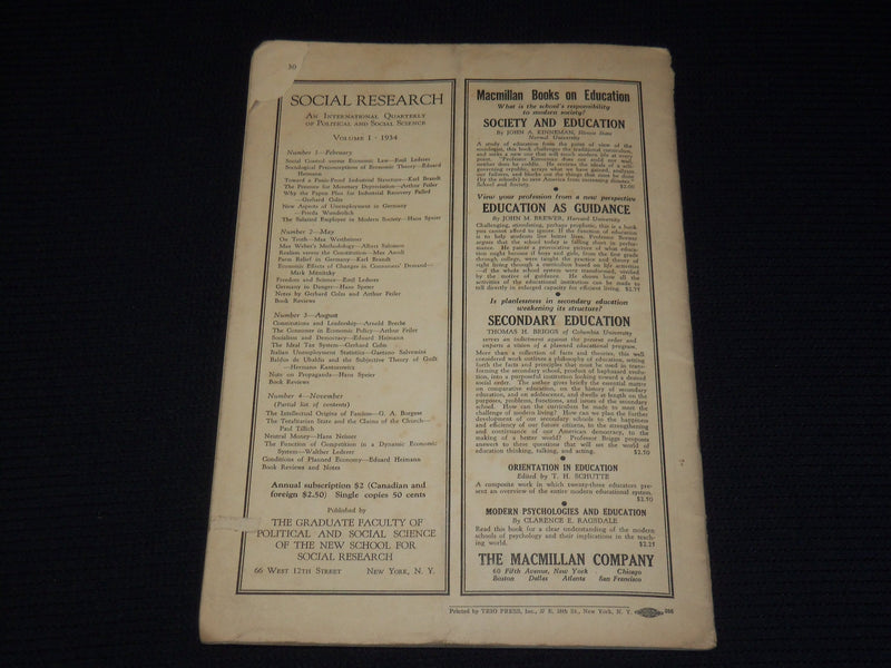 1934 OCTOBER THE SOCIAL FRONTIER JOURNAL MAGAZINE - VOLUME 1. NO. 1 - SP 4863E