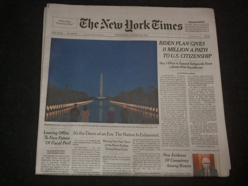 2021 JANUARY 20 NEW YORK TIMES - BIDEN PLAN GIVES 11 MILLION PATH TO CITIZENSHIP