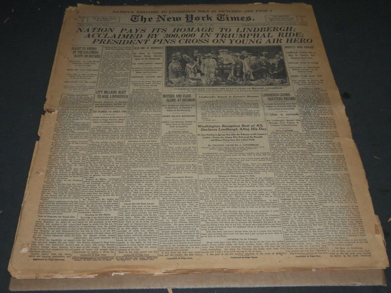 1927 JUNE 12 NEW YORK TIMES - NATION PAY ITS HOMAGE TO LINDBERGH - NT 5067