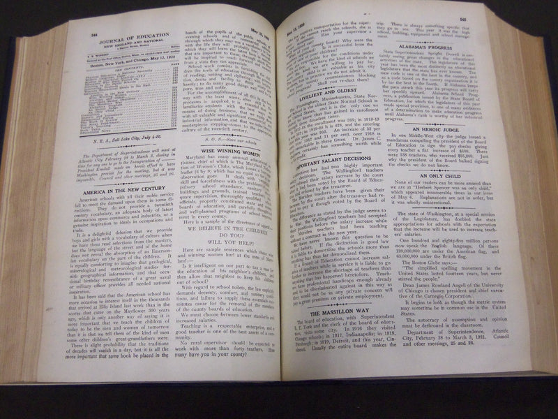 1920 JANUARY-DECEMBER JOURNAL OF EDUCATION BOUND VOLUME - COMPLETE YEAR - R 930