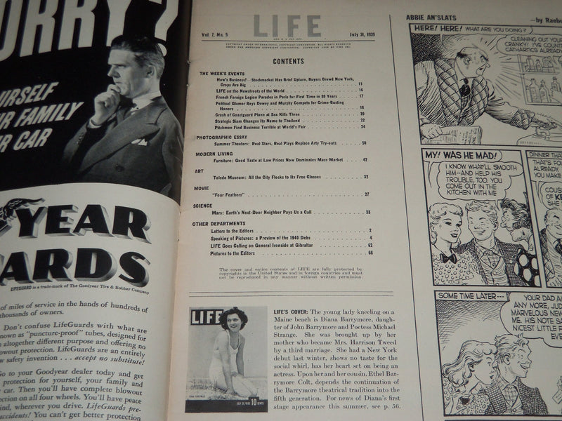 1939 JULY 31 LIFE MAGAZINE - DIANNA BARRYMORE COVER - L 141