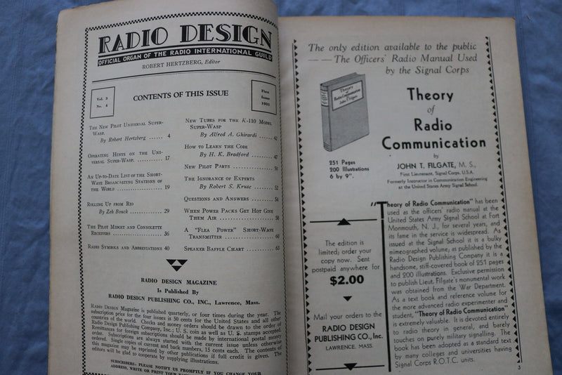 1931 FIRST RADIO DESIGN SOFTCOVER HANDBOOK - UNIVERSAL SUPER-WASP - K 321