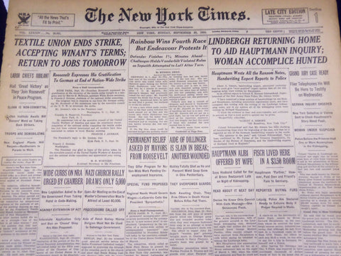 1934 SEPT 23 NEW YORK TIMES - LINDBERGH RETURNING HOME TO AID HAUPTMANN- NT 1697