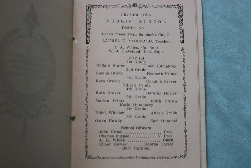 1916 GROVERTOWN PUBLIC SCHOOL SOUVENIR - SANDUSKY, OHIO - K 3305