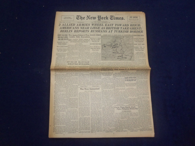 1944 SEP 8 NEW YORK TIMES - 3 ALLIED ARMIES WHEEL EAST TOWARD REICH - NP 6617