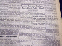 1946 SEPTEMBER 20 NEW YORK TIMES - BARUCH COUNTERS WALLACE ON ATOMIC - NT 3186