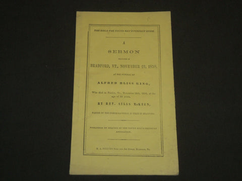 1858 ALFRED BLISS KING FUNERAL SERMON - BRADFORD VERMONT - REV. MCKEEN - J 4741