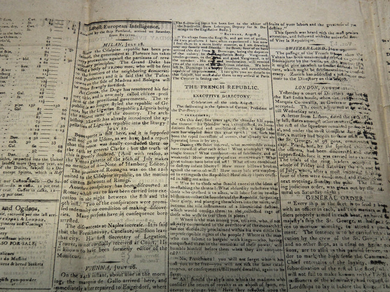 1797 OCTOBER 2 COMMERCIAL ADVERTISER NEWSPAPER - VOLUME 1 NO. 1 - NP 8952