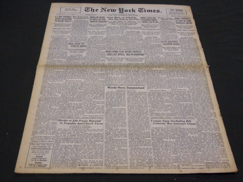 1946 JULY 24 NEW YORK TIMES - ATOM BLAST ON SCHEDULE - NT 4226