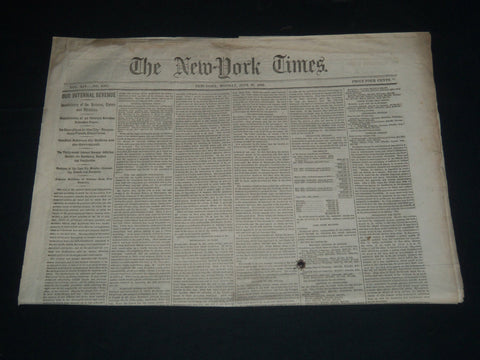 1865 JUNE 26 NEW YORK TIMES NEWSPAPER - OUR INTERNAL REVENUE - NP 3995