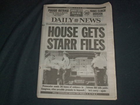 1998 SEPTEMBER 10 NEW YORK DAILY NEWS NEWSPAPER- HOUSE GETS STARR FILES- NP 4046