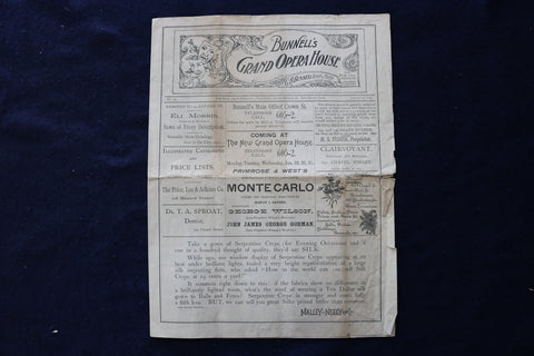 1894 JANUARY 24 BUNNELL'S GRAND OPERA HOUSE PROGRAM - NEW HAVEN, CT - K 1688