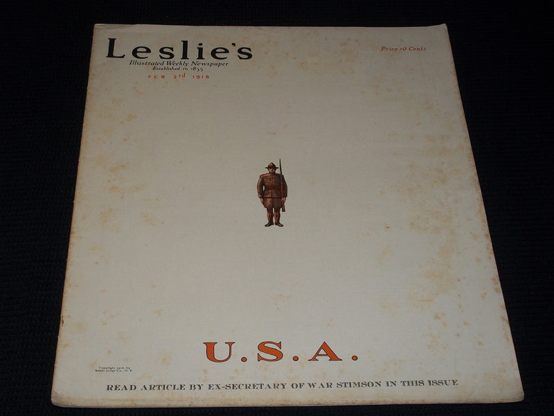 1916 FEBRUARY 3 LESLIE'S ILLUSTRATED MAGAZINE - U.S.A. COVER - E 5550