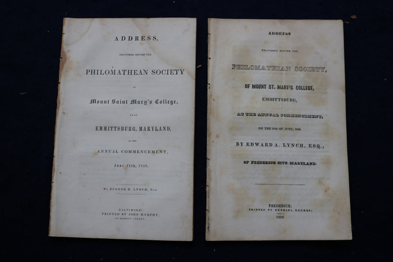 1839-40 PHILOMATHEAN SOCIETY MT. SAINT MARY'S COLLEGE SOFTCOVER -LOT OF 2- K 849