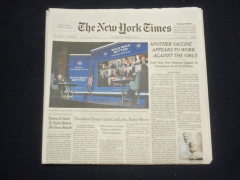 2020 NOVEMBER 17 NEW YORK TIMES - ANOTHER VACCINE APPEARS TO WORK AGAINST VIRUS