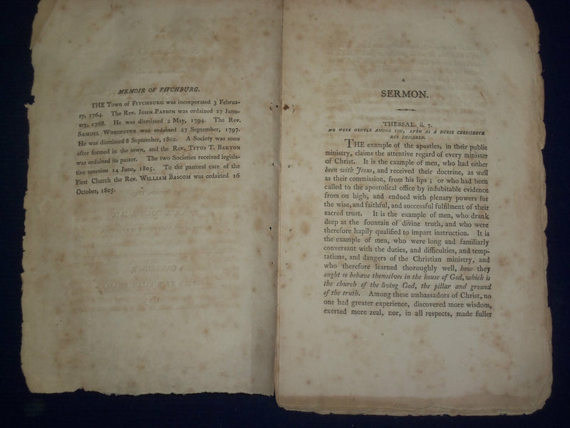 1805 ABIEL HOLMES SERMON AT FIRST CHURCH IN FITCHBURG BY ABIEL HOLMES - J 4596