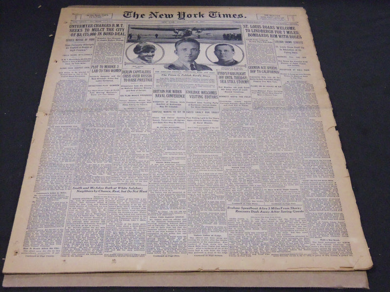 1927 JUNE 19 NEW YORK TIMES - ST. LOUIS ROARS WELCOME TO LINDBERGH - NT 5066