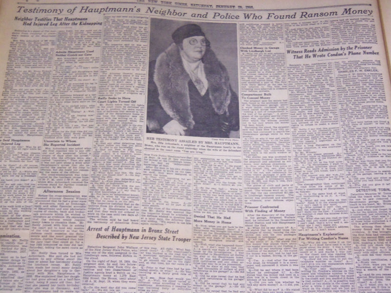 1935 JAN 19 NEW YORK TIMES WOMAN SAYS HAUPTMANN LIMPED AFTER KIDNAPPING- NT 1944