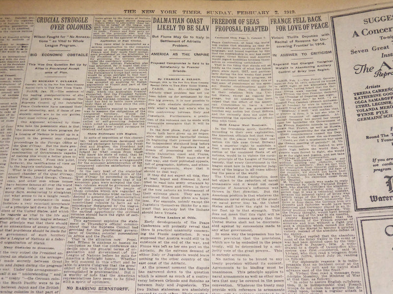 1919 FEBRUARY 2 NEW YORK TIMES - LEAGUE TO RULE BY ECONOMIC PRESSURE - NT 7957