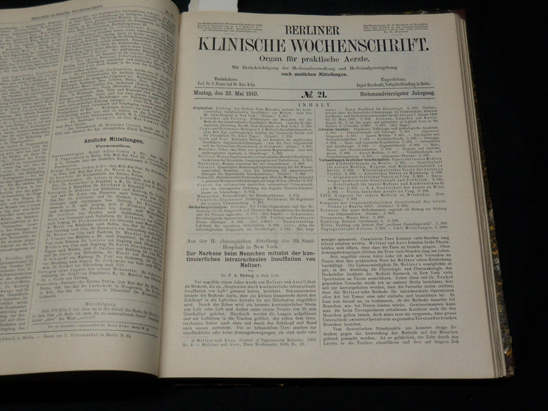 1910 JAN-JUN BERLINER KLINISCHE WOCHENSCHRIFT MAGAZINE BOUND VOLUME - KD 3644C